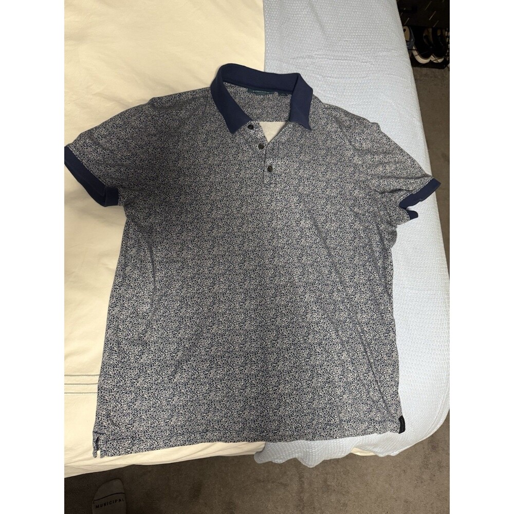 Perry Ellis Geometric Polo Shirt Mens Large Blue White